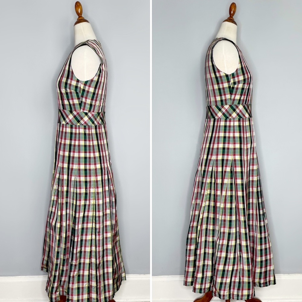 NWT BURBERRY Aria Achni Pleat Detail Check Midi Dress Size 38 US 4 - Picture 5 of 16